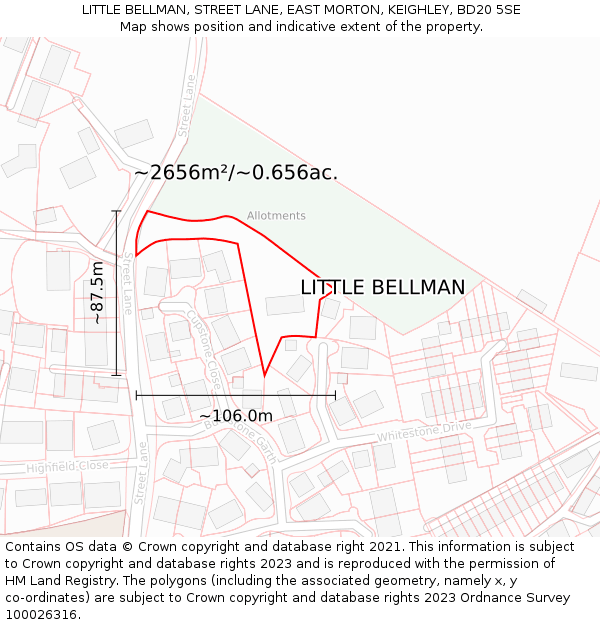 LITTLE BELLMAN, STREET LANE, EAST MORTON, KEIGHLEY, BD20 5SE: Plot and title map