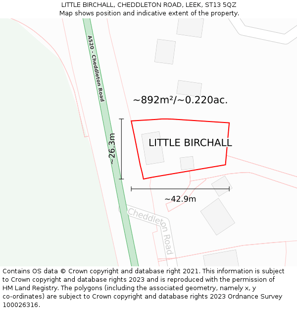 LITTLE BIRCHALL, CHEDDLETON ROAD, LEEK, ST13 5QZ: Plot and title map