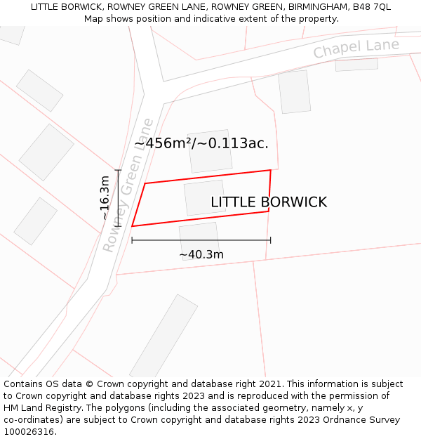 LITTLE BORWICK, ROWNEY GREEN LANE, ROWNEY GREEN, BIRMINGHAM, B48 7QL: Plot and title map