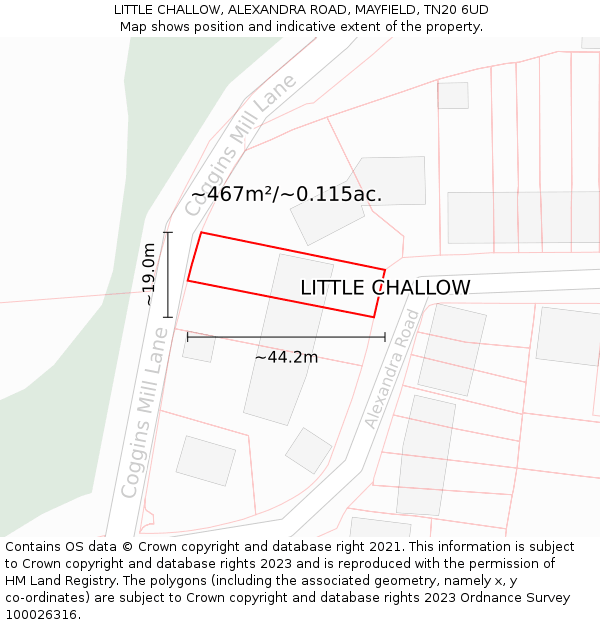 LITTLE CHALLOW, ALEXANDRA ROAD, MAYFIELD, TN20 6UD: Plot and title map