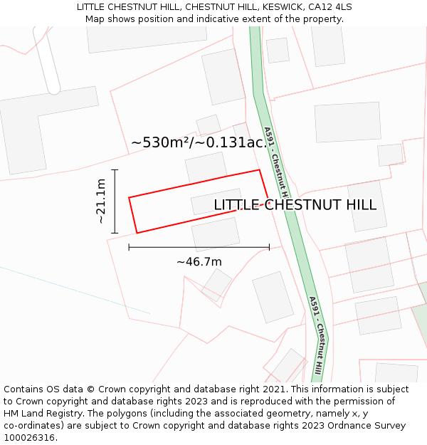 LITTLE CHESTNUT HILL, CHESTNUT HILL, KESWICK, CA12 4LS: Plot and title map