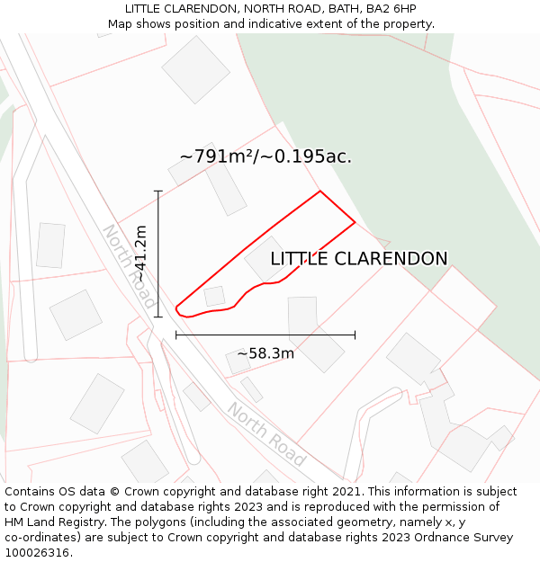 LITTLE CLARENDON, NORTH ROAD, BATH, BA2 6HP: Plot and title map