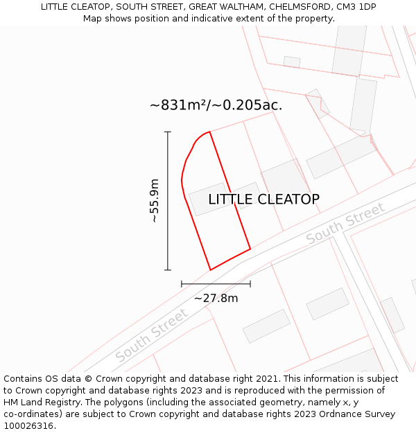 LITTLE CLEATOP, SOUTH STREET, GREAT WALTHAM, CHELMSFORD, CM3 1DP: Plot and title map