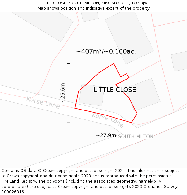 LITTLE CLOSE, SOUTH MILTON, KINGSBRIDGE, TQ7 3JW: Plot and title map