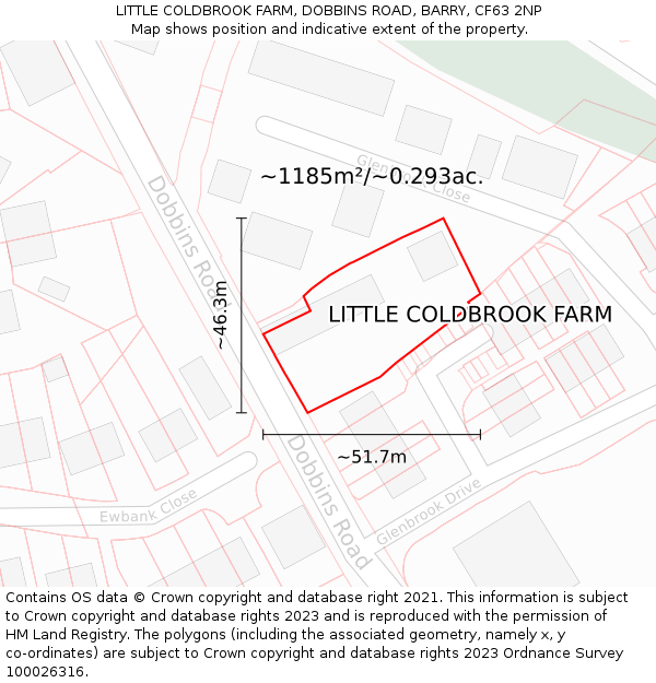 LITTLE COLDBROOK FARM, DOBBINS ROAD, BARRY, CF63 2NP: Plot and title map