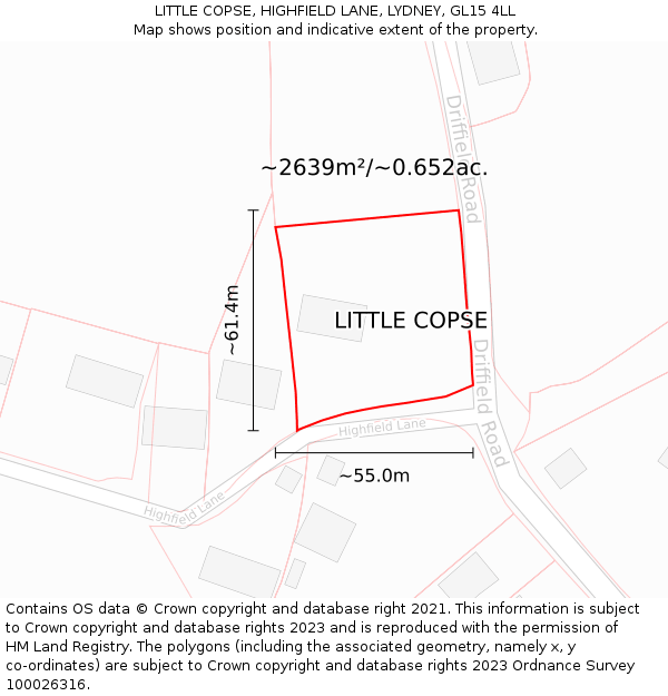 LITTLE COPSE, HIGHFIELD LANE, LYDNEY, GL15 4LL: Plot and title map