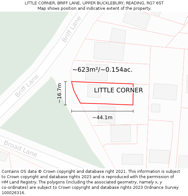 LITTLE CORNER, BRIFF LANE, UPPER BUCKLEBURY, READING, RG7 6ST: Plot and title map