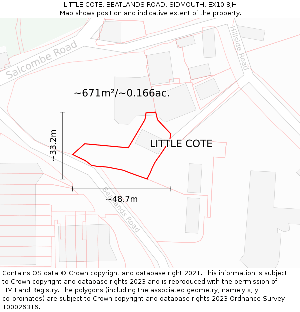 LITTLE COTE, BEATLANDS ROAD, SIDMOUTH, EX10 8JH: Plot and title map