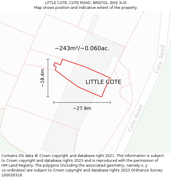 LITTLE COTE, COTE ROAD, BRISTOL, BS9 3US: Plot and title map