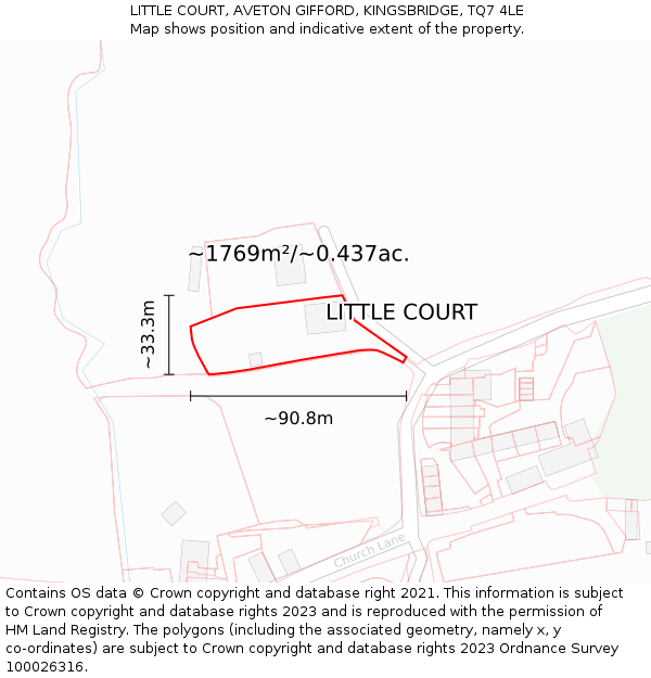 LITTLE COURT, AVETON GIFFORD, KINGSBRIDGE, TQ7 4LE: Plot and title map