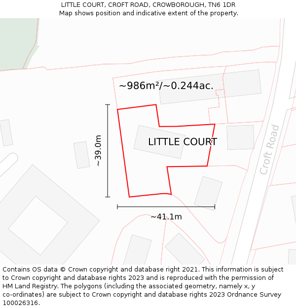 LITTLE COURT, CROFT ROAD, CROWBOROUGH, TN6 1DR: Plot and title map