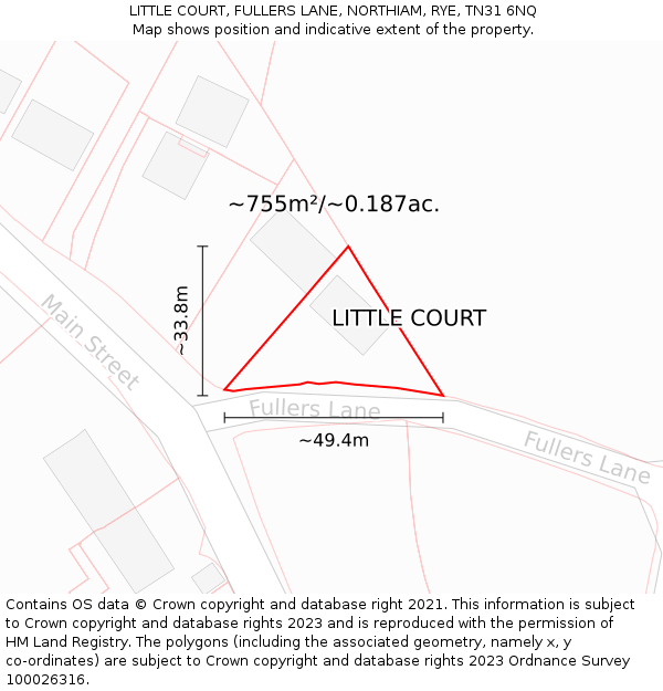 LITTLE COURT, FULLERS LANE, NORTHIAM, RYE, TN31 6NQ: Plot and title map