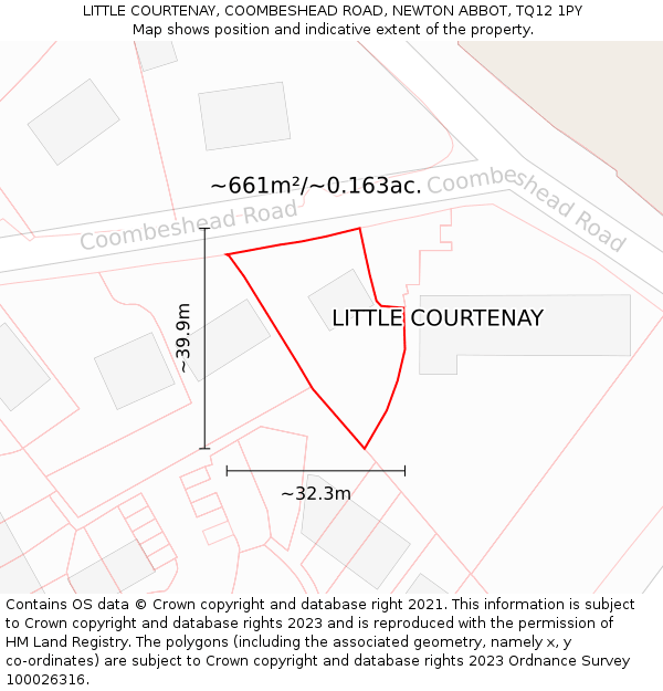 LITTLE COURTENAY, COOMBESHEAD ROAD, NEWTON ABBOT, TQ12 1PY: Plot and title map
