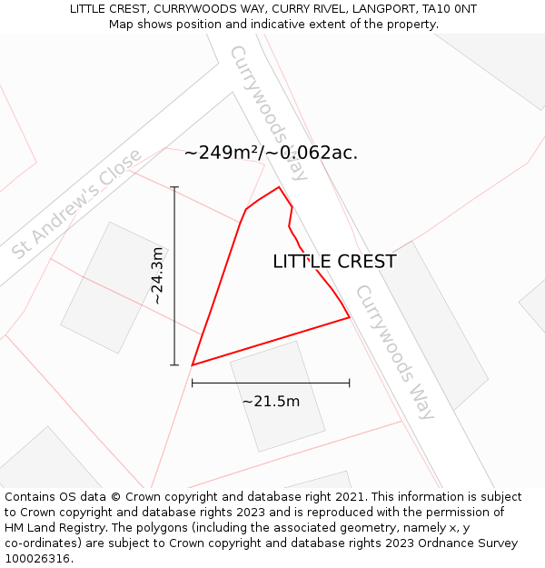 LITTLE CREST, CURRYWOODS WAY, CURRY RIVEL, LANGPORT, TA10 0NT: Plot and title map