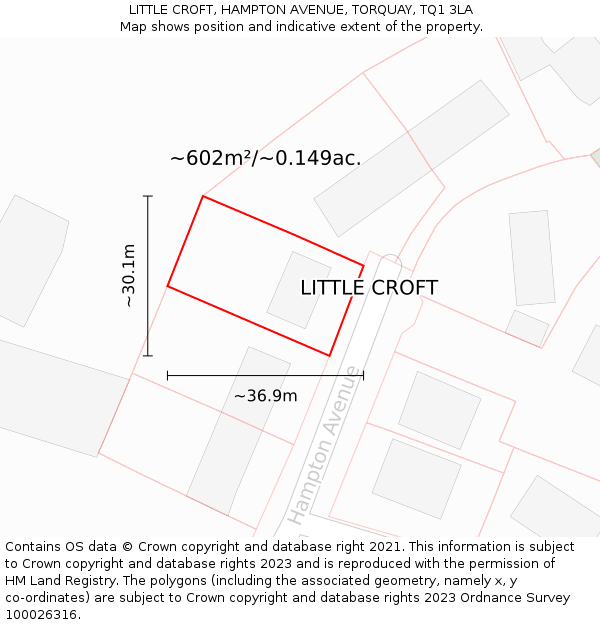 LITTLE CROFT, HAMPTON AVENUE, TORQUAY, TQ1 3LA: Plot and title map