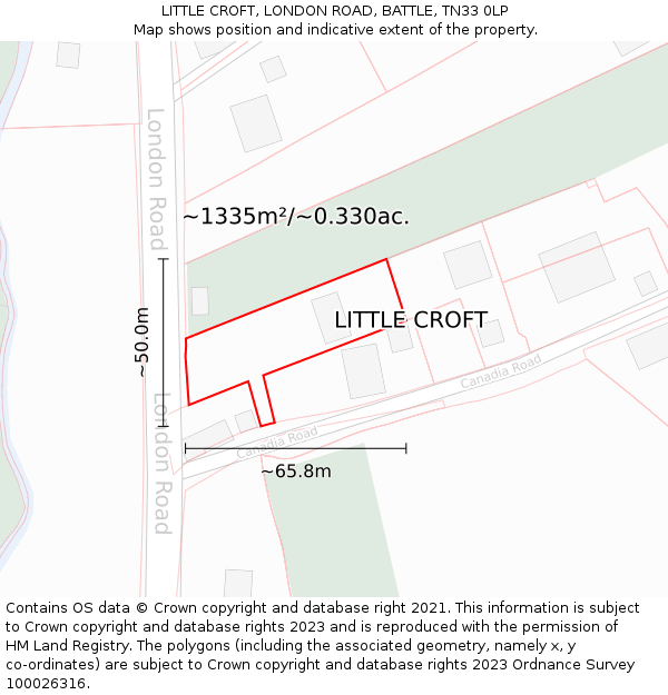 LITTLE CROFT, LONDON ROAD, BATTLE, TN33 0LP: Plot and title map
