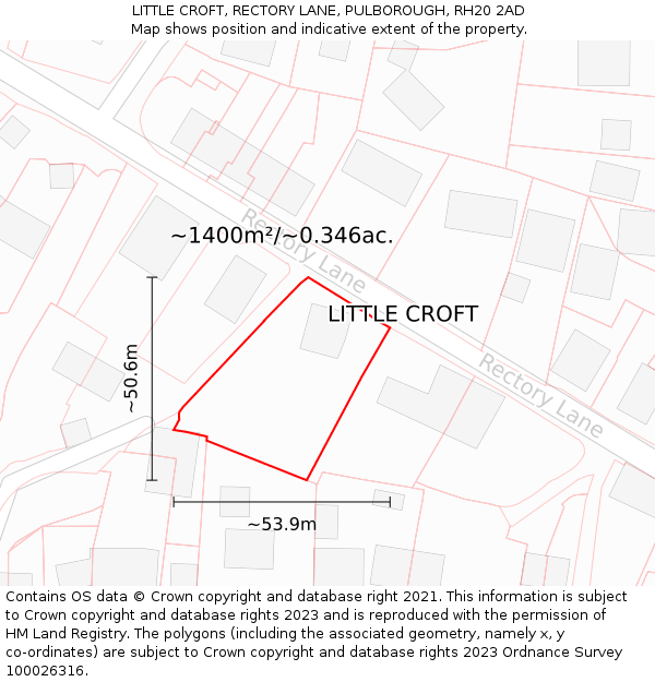 LITTLE CROFT, RECTORY LANE, PULBOROUGH, RH20 2AD: Plot and title map
