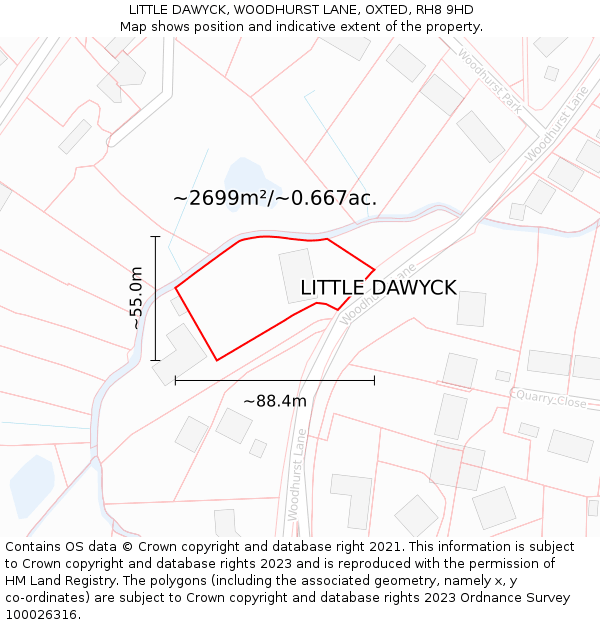 LITTLE DAWYCK, WOODHURST LANE, OXTED, RH8 9HD: Plot and title map