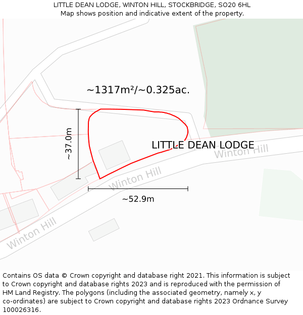 LITTLE DEAN LODGE, WINTON HILL, STOCKBRIDGE, SO20 6HL: Plot and title map