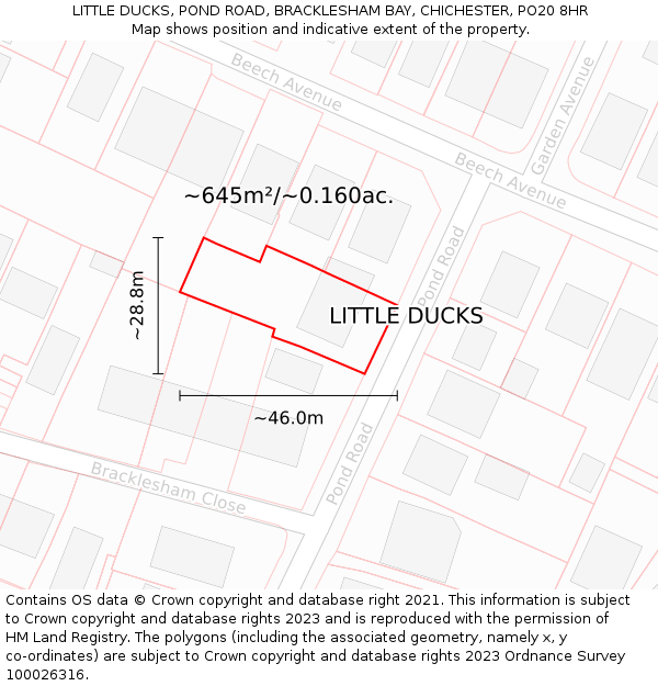 LITTLE DUCKS, POND ROAD, BRACKLESHAM BAY, CHICHESTER, PO20 8HR: Plot and title map