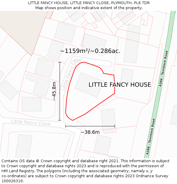 LITTLE FANCY HOUSE, LITTLE FANCY CLOSE, PLYMOUTH, PL6 7DR: Plot and title map