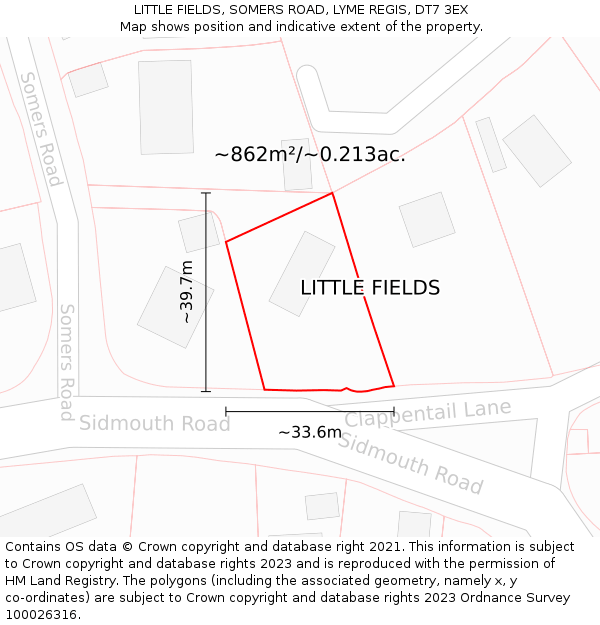 LITTLE FIELDS, SOMERS ROAD, LYME REGIS, DT7 3EX: Plot and title map