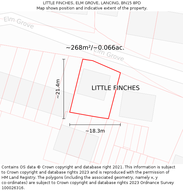 LITTLE FINCHES, ELM GROVE, LANCING, BN15 8PD: Plot and title map