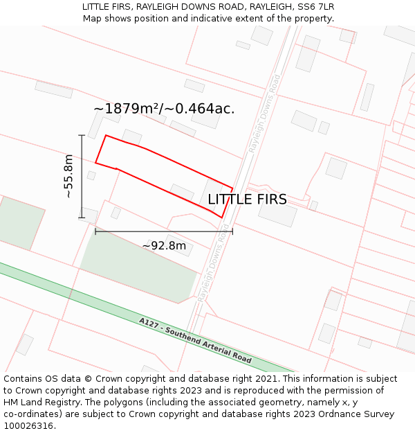 LITTLE FIRS, RAYLEIGH DOWNS ROAD, RAYLEIGH, SS6 7LR: Plot and title map