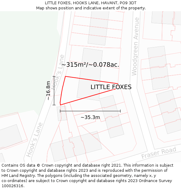 LITTLE FOXES, HOOKS LANE, HAVANT, PO9 3DT: Plot and title map