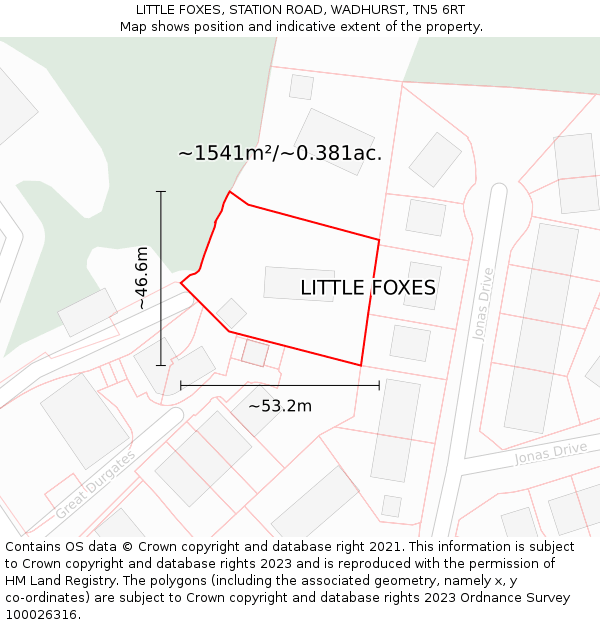 LITTLE FOXES, STATION ROAD, WADHURST, TN5 6RT: Plot and title map