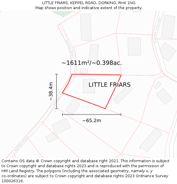 LITTLE FRIARS, KEPPEL ROAD, DORKING, RH4 1NG: Plot and title map