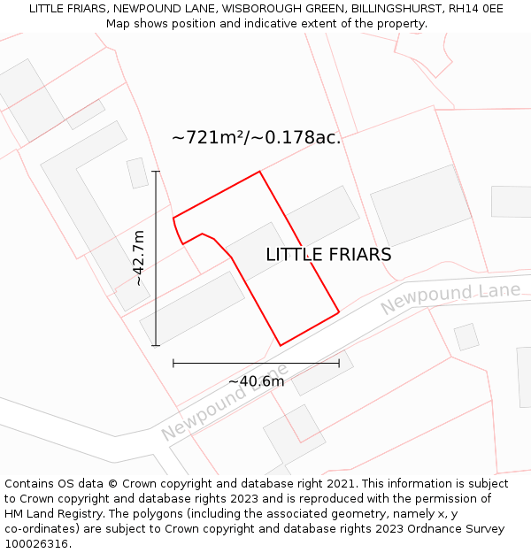 LITTLE FRIARS, NEWPOUND LANE, WISBOROUGH GREEN, BILLINGSHURST, RH14 0EE: Plot and title map