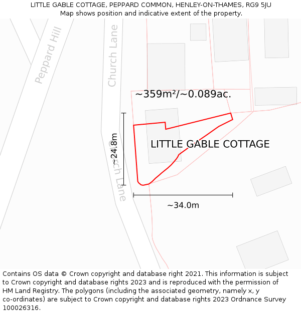 LITTLE GABLE COTTAGE, PEPPARD COMMON, HENLEY-ON-THAMES, RG9 5JU: Plot and title map