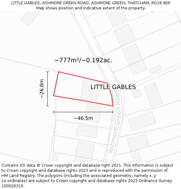 LITTLE GABLES, ASHMORE GREEN ROAD, ASHMORE GREEN, THATCHAM, RG18 9ER: Plot and title map