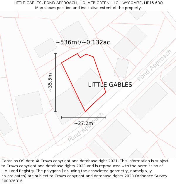 LITTLE GABLES, POND APPROACH, HOLMER GREEN, HIGH WYCOMBE, HP15 6RQ: Plot and title map