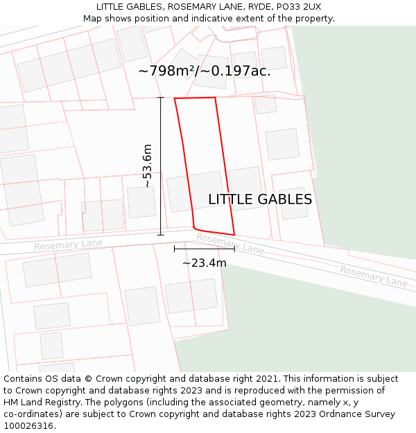 LITTLE GABLES, ROSEMARY LANE, RYDE, PO33 2UX: Plot and title map