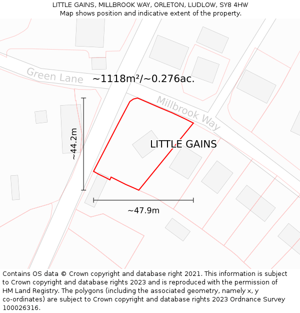 LITTLE GAINS, MILLBROOK WAY, ORLETON, LUDLOW, SY8 4HW: Plot and title map