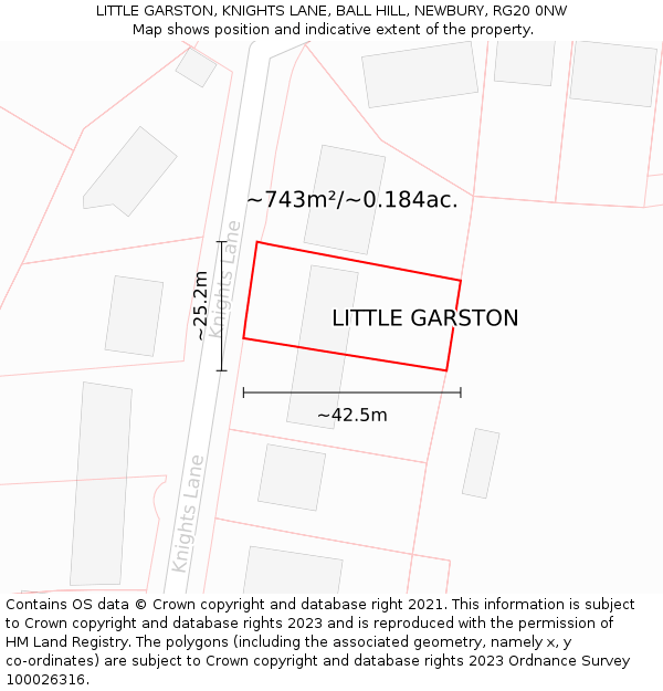 LITTLE GARSTON, KNIGHTS LANE, BALL HILL, NEWBURY, RG20 0NW: Plot and title map