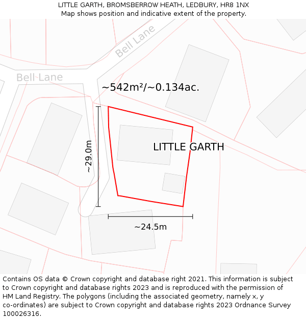 LITTLE GARTH, BROMSBERROW HEATH, LEDBURY, HR8 1NX: Plot and title map