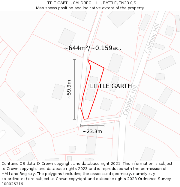 LITTLE GARTH, CALDBEC HILL, BATTLE, TN33 0JS: Plot and title map
