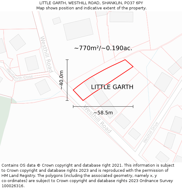 LITTLE GARTH, WESTHILL ROAD, SHANKLIN, PO37 6PY: Plot and title map