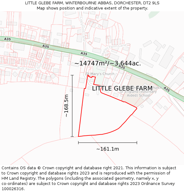 LITTLE GLEBE FARM, WINTERBOURNE ABBAS, DORCHESTER, DT2 9LS: Plot and title map