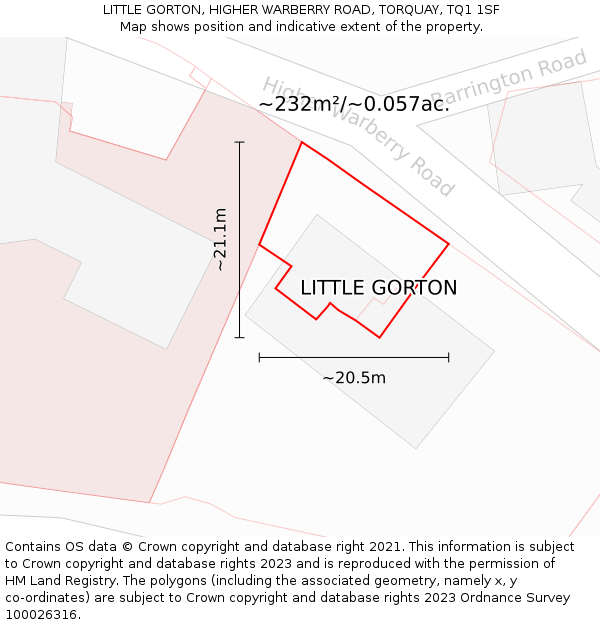 LITTLE GORTON, HIGHER WARBERRY ROAD, TORQUAY, TQ1 1SF: Plot and title map