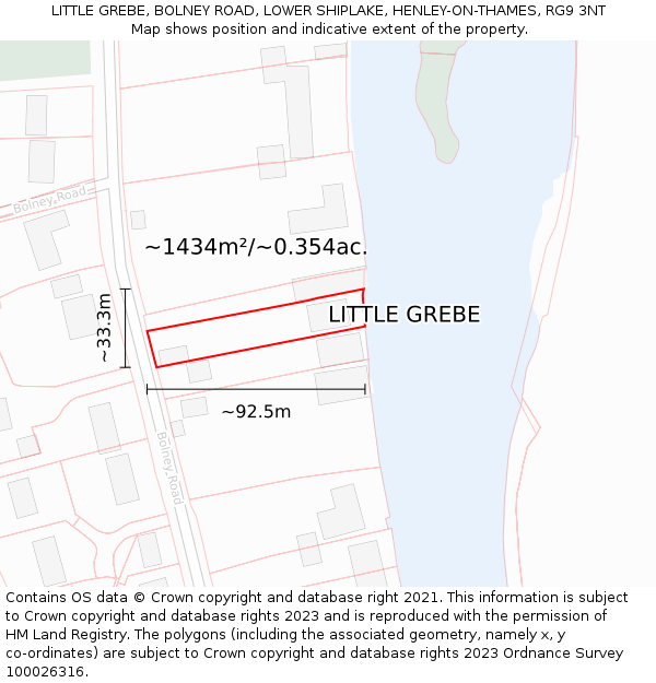 LITTLE GREBE, BOLNEY ROAD, LOWER SHIPLAKE, HENLEY-ON-THAMES, RG9 3NT: Plot and title map