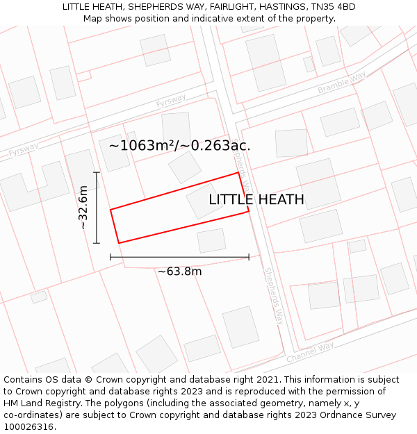 LITTLE HEATH, SHEPHERDS WAY, FAIRLIGHT, HASTINGS, TN35 4BD: Plot and title map