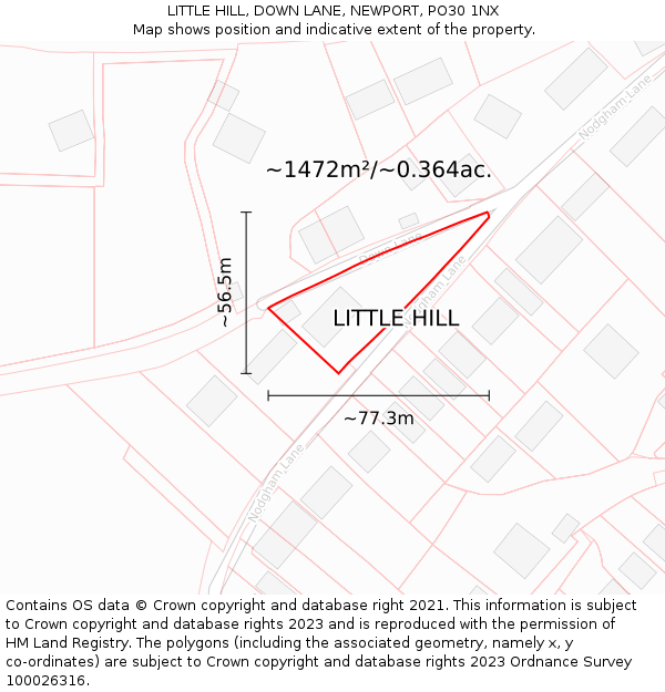 LITTLE HILL, DOWN LANE, NEWPORT, PO30 1NX: Plot and title map