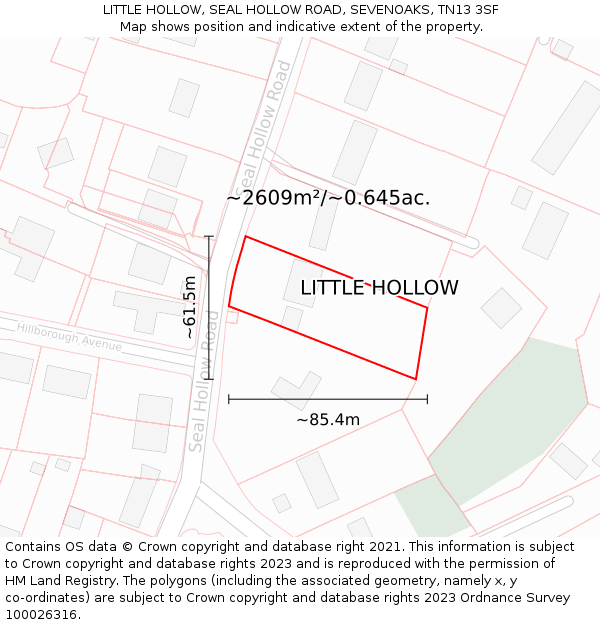 LITTLE HOLLOW, SEAL HOLLOW ROAD, SEVENOAKS, TN13 3SF: Plot and title map