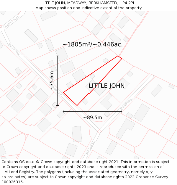 LITTLE JOHN, MEADWAY, BERKHAMSTED, HP4 2PL: Plot and title map