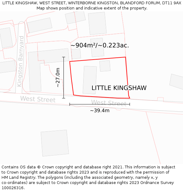 LITTLE KINGSHAW, WEST STREET, WINTERBORNE KINGSTON, BLANDFORD FORUM, DT11 9AX: Plot and title map