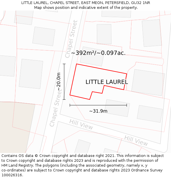 LITTLE LAUREL, CHAPEL STREET, EAST MEON, PETERSFIELD, GU32 1NR: Plot and title map